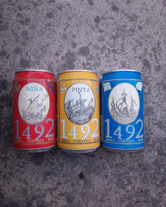 Trittico Lattine Birra Vintage 1492 Piene Rare