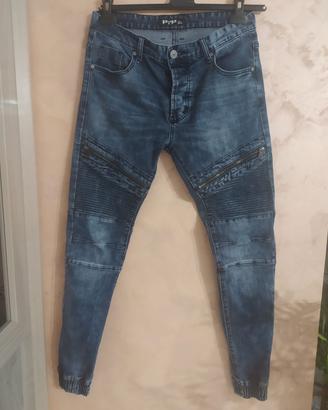 Jeans uomo blu scuro con molle alle caviglie
