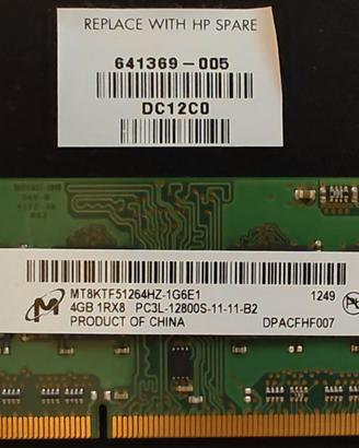 RAM Notebook Micron 4GB DDR3L 1600MHz PC3L-12800S