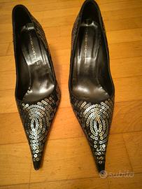 scarpe décolleté nere con paillettes tacco alto 