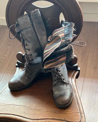 Felmini stivali alti vintage boho folk pelle