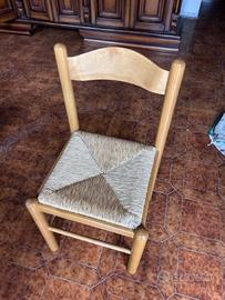 Set  da 4 Sedie Rustiche in Legno e Paglia