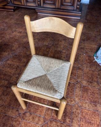 Set  da 4 Sedie Rustiche in Legno e Paglia