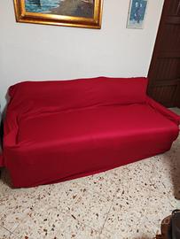 Divano 3 Posti Comodo + Copridivano Rosso Elastici