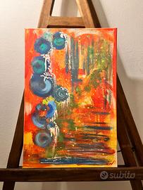 quadro firmato astratto natura elementi colorati 