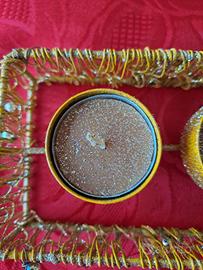 Portacandele in metallo glitterato Oro