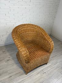 Barrel chair in rattan anni 70