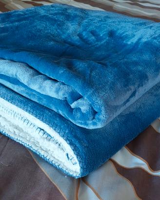 Coperta Blu 220X240cm 100% Flanella/Sherpa