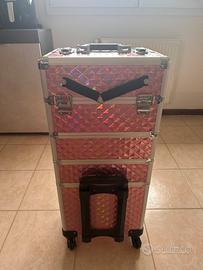 Trolley Beauty Case Professionale Rosa Olografico
