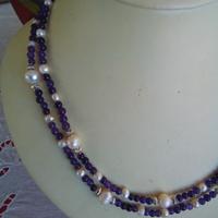 Collana doppio filo ametista e perle