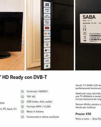 TV SABA 32" HD Ready con telecomando 