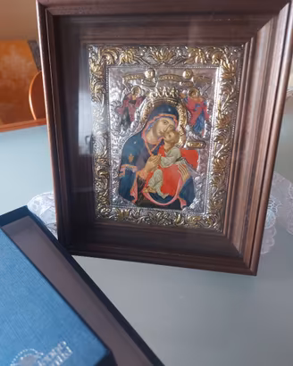 Quadro in legno da appendere  con madonnina  argen