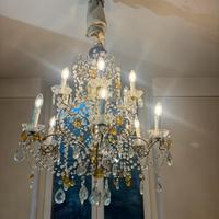 Lampadario vintage cristalli trasparenti e ambra