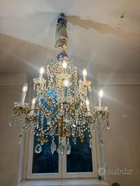 Lampadario vintage cristalli trasparenti e ambra