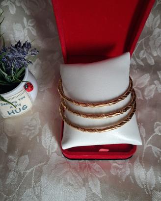 Set 3 Bracciali rigidi dorati intrecciati 