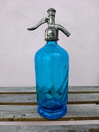 Sifone per Acqua di Seltz vetro blu vintage '900