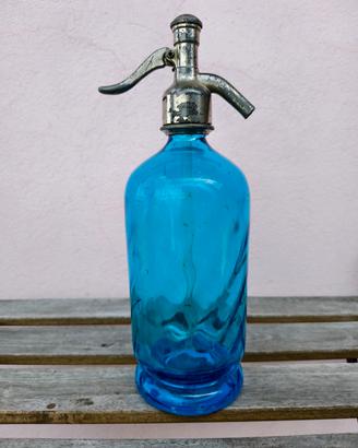 Sifone per Acqua di Seltz vetro blu vintage '900