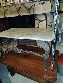 Tavolino d'epoca in marmo verde onice e bronzo