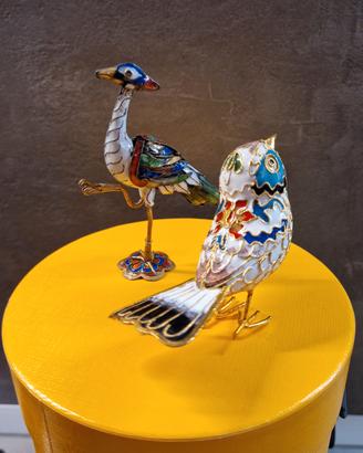 Coppia di uccellini in stile Cinese Cloisonne'