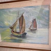 Quadro olio su tela, barche, firmato