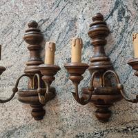 Coppia di applique legno e ottone vintage
