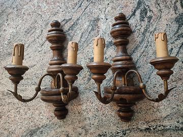Coppia di applique legno e ottone vintage