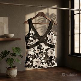 Top, canotta, XS/S, floreale, bianco, nero