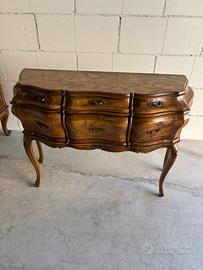 Console antica intarsiata con cassetti
