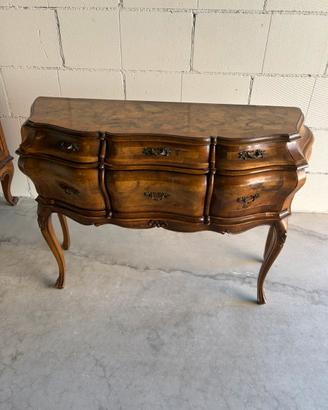 Console antica intarsiata con cassetti