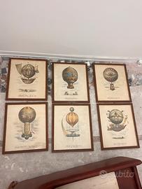 Serie di 6 stampe vintage di mongolfiere