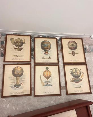 Serie di 6 stampe vintage di mongolfiere
