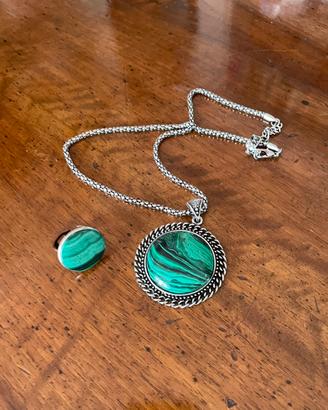 Collana e anello in malachite - pietra verde