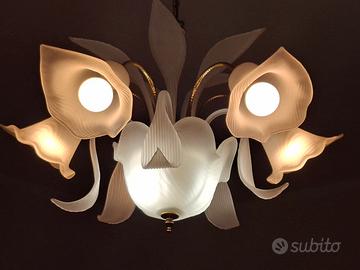 lampadario vetro soffiato e ottone