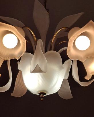 lampadario vetro soffiato e ottone