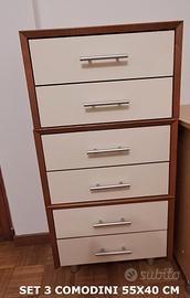 cassettiera 4 cassettoni  e 3 comodini 