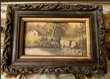 PREGIATOdipintoPAESAGGIOconFIUMEanticoFINE'800