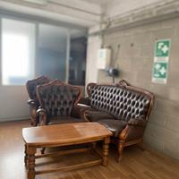 Tris Salotto Vintage Pelle e Legno