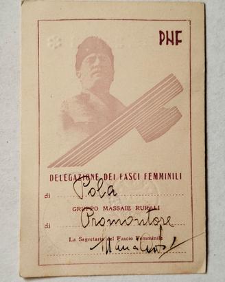 Tessera Delegazione Fasci Femminili - 1936
