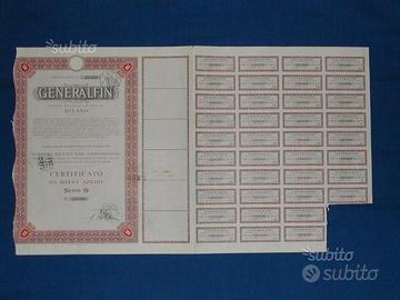 Certificato 10 azioni "generalfin" milano 1962