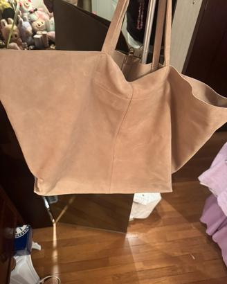 Borsa in vera pelle scamosciata