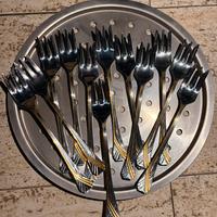 Set 12 forchette acciaio inox decorate oro vintage