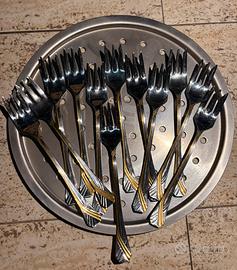 Set 12 forchette acciaio inox decorate oro vintage