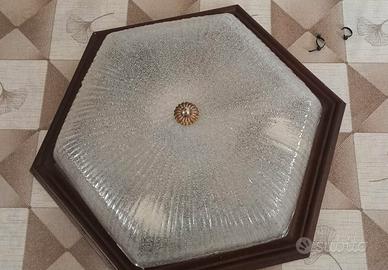 Plafoniera Lampadario Esagonale in Legno e Vetro S