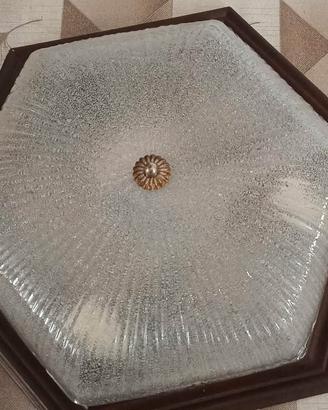 Plafoniera Lampadario Esagonale in Legno e Vetro S