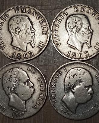 #1983 - 4 monete Regno d’Italia 1 Lira Argento