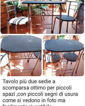 Tavolino da esterno con due sedie a scomparsa 