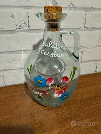 Brocca in vetro anni 80 con fiori