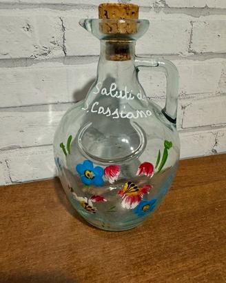 Brocca in vetro anni 80 con fiori