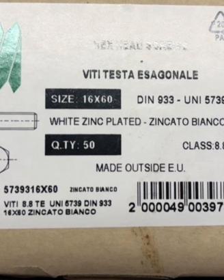 Viti testa esagonale DIN 933/Uni 5739 16per 60.