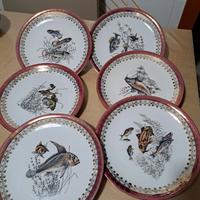 Set di 6 piatti da pesce vintage in porcellana